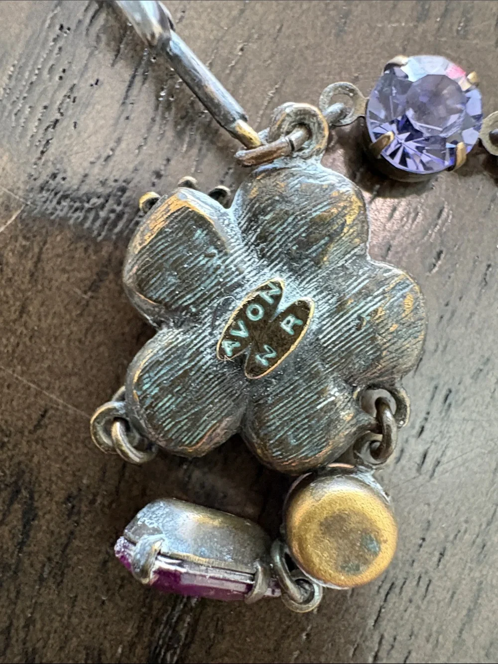 Avon Silver-Tone Floral Necklace with Purple and Pink Crystals - Picture 2 of 8